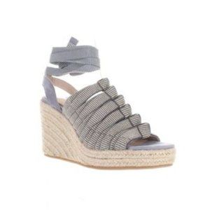Cecelia New York Serena Off Denim Faded Jeans Espadrille Wedge Platform Sandals